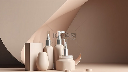包装展示台背景图片_可视化化妆品的美容 3D 效果图与展示台