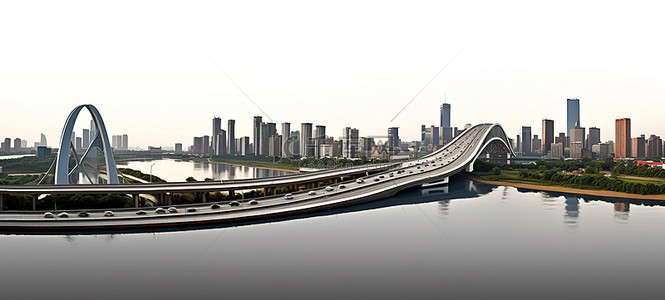 天际线显示了一座有桥梁和汽车的城市