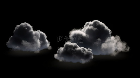 多云天空的黑色背景 3D 渲染