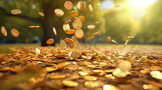 从树上掉落的硬币象征性银行和省钱概念 3d 渲染