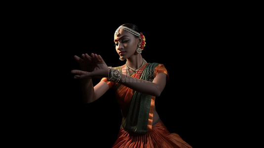 瑜伽人物背景图片_由 3d 女性人物在鲜明的黑色背景上表演的 natrajasana 姿势