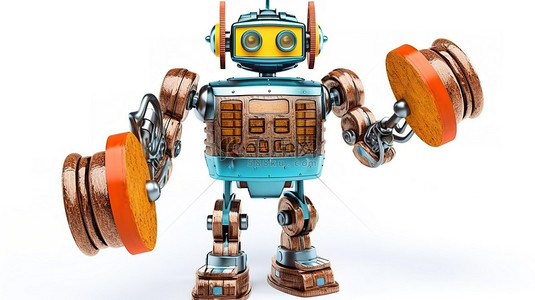 3D 机器人锡玩具，白色背景上配有木槌法官，描绘网络法概念