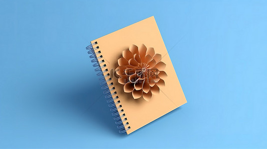 棕色信纸背景图片_蓝色背景上棕色螺旋记事本的 3D 渲染