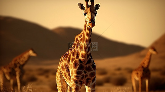 卡通脖子背景图片_3d 中的长颈鹿真实感渲染