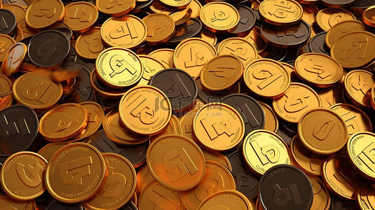 3D 卡通插图中的无缝加密货币硬币图案背景