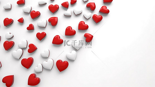 情人求婚背景图片_空白背景上心脏图标的 3d 插图