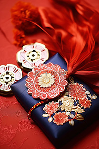 福袋福袋背景图片_中国鲜花礼物与红色礼物