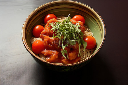 面食品背景图片_韩式番茄荞麦面
