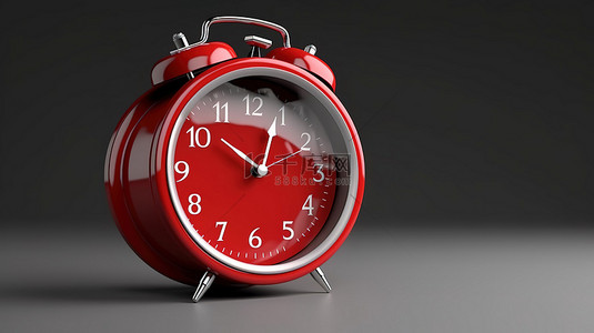 时间表盘灰色背景图片_带有红色时钟的灰色背景上秒表计时器的 3D 插图