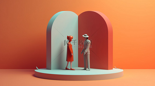 关系状态的概念 3d 渲染一对夫妇和一个人的图像