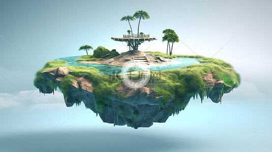 分散箭头背景图片_分散浮岛上的 3D 渲染方向指示器