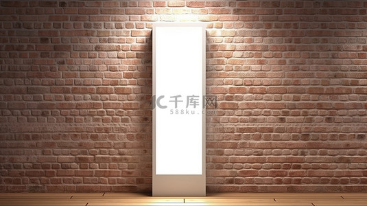 砖墙表面空白垂直灯箱的 3D 渲染