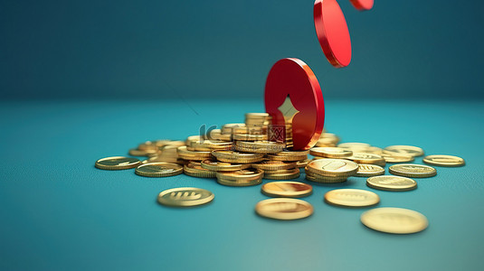 金融危机背景图片_蓝色背景的 3D 渲染，红色箭头向下，金币象征全球金融危机概念
