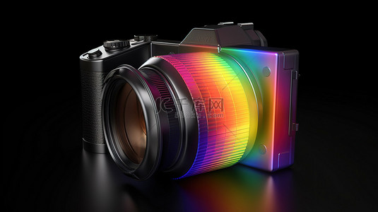 以 3d 形式可视化的彩虹彩色照片相机图标
