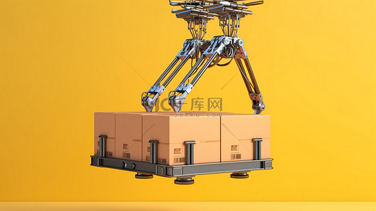 送福童子背景图片_自动升降机将包裹箱运输到机架的 3D 渲染插图