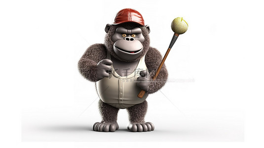 手里拿着高尔夫球的搞笑 3D 大猩猩