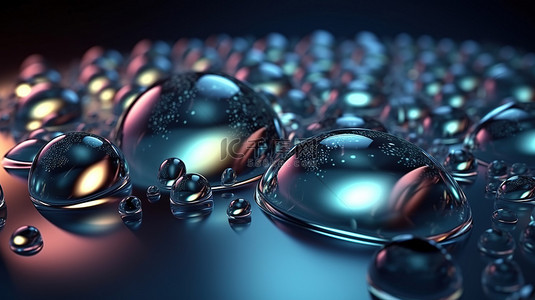 水滴元素背景图片_令人惊叹的折射背景 3D 渲染抽象玻璃气泡与清澈的水滴