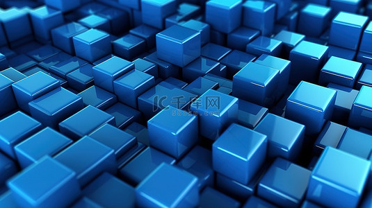 蓝色科技几何形背景图片_3d 渲染抽象立方体背景为蓝色