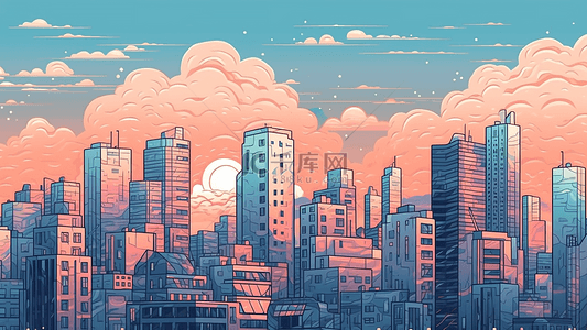 城市天际线平面插画背景