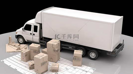 送货清单背景图片_清单 3d 卡车装载纸板箱