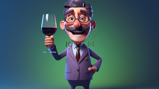 俏皮背景图片_以卡通侍酒师角色为特色的俏皮 3D 艺术作品