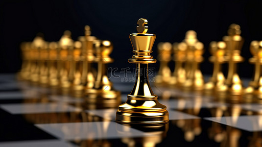 雄伟的君主被一系列令人惊叹的 3D 设计的黑色棋子包围