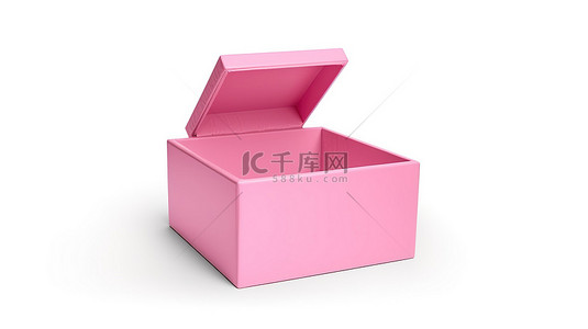 白色背景的 3D 渲染，打开一个孤立的粉红色盒子
