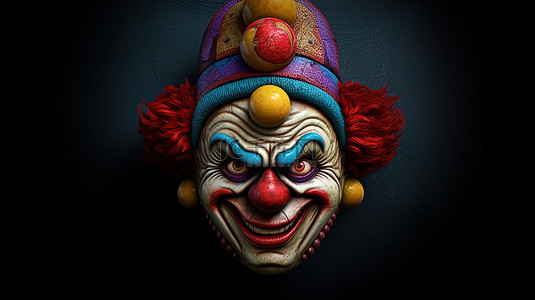 群众演员背景图片_恶毒小丑娃娃面具的 3d 插图