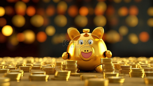 金币皇冠背景图片_富丽堂皇的存钱罐是金融投资和储蓄的皇冠象征，令人惊叹的 3D 插图与成堆的金币