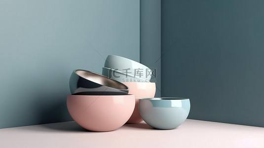干净简单的 3d 渲染图，极简主义堆叠碗背景设计