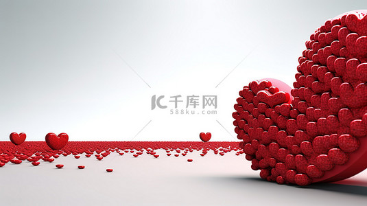 一颗红心献给党背景图片_爱的象征情人节灵感与 3D 渲染和全景布局