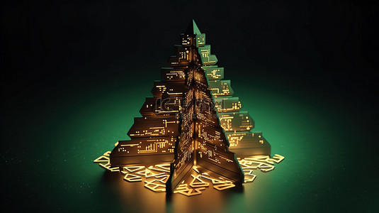 生意背景图片_互联网计算机上加密货币和装饰圣诞树的节日 3D 渲染