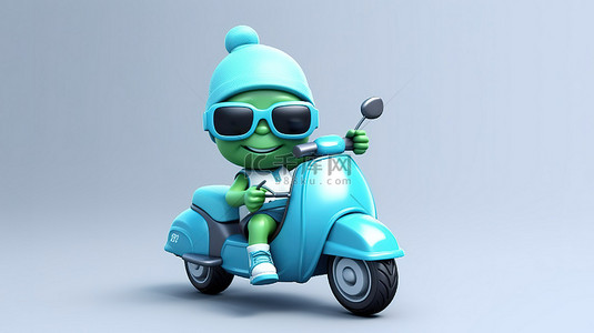滑稽的 3D 乌龟形象在骑着摩托车巡航时竖起大拇指