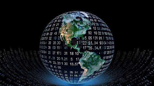 世界通信背景图片_大数据世界是一个程式化的行星地球，具有 3D 渲染插图中的二进制数字背景