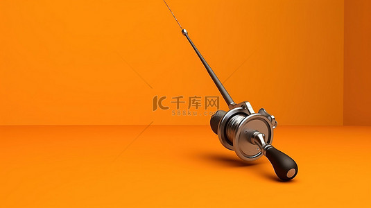 冰上钓鱼背景图片_橙色背景上单色钓鱼竿的 3d 渲染