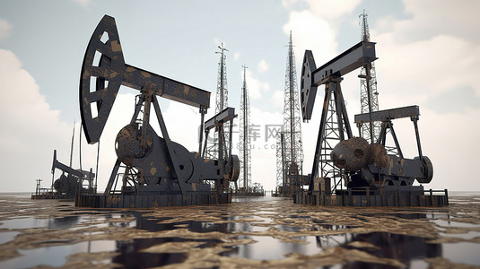 石油泵 3d 渲染在能源危机期间尽管制裁提高石油产量