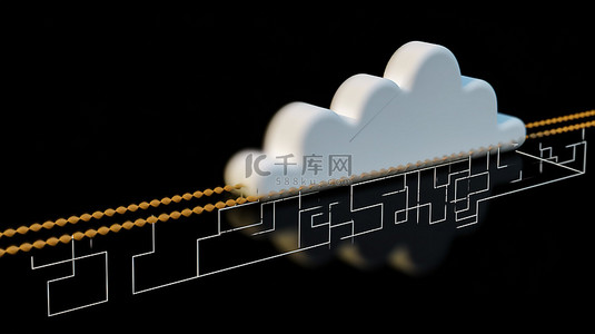 云数据存储技术概念3D白云，带上传进度条和电缆线