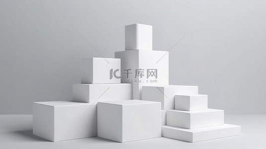 逼真的 3D 简约方形白色讲台，具有几何形状，可展示令人印象深刻的产品