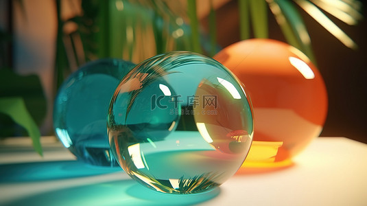 现代玻璃态射风格的夏季景观 3D 渲染图像