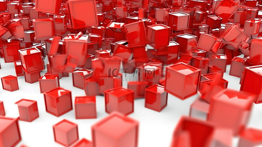 带有浮动红色百分比销售立方体的白色背景的 3D 渲染