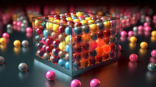 充满活力的球填充立方体引人注目的光抽象设计以 3D 渲染