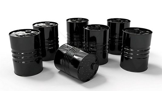 白色背景上孤立的黑色油桶的 3d 插图