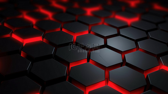 拼图网格背景图片_3d 黑色六边形背景上的红色口音