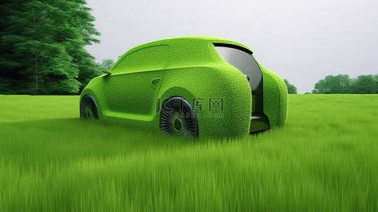 绿草覆盖的汽车留下了 3d 踪迹