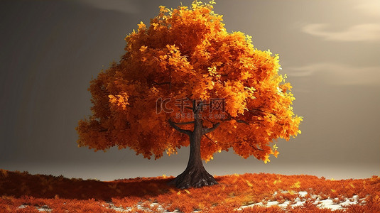金秋叶子背景图片_秋季高品质渲染的 3D 秋树背景
