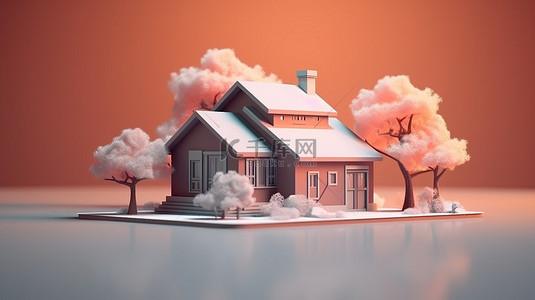 家背景图片_房地产住房贷款概念 3d 渲染房屋模型