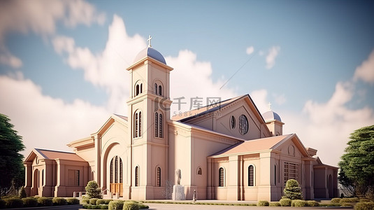 建筑奇迹背景图片_天主教堂建筑奇迹的 3D 渲染