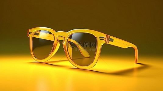 单色背景上逼真风格的黄色太阳镜的 3D 插图