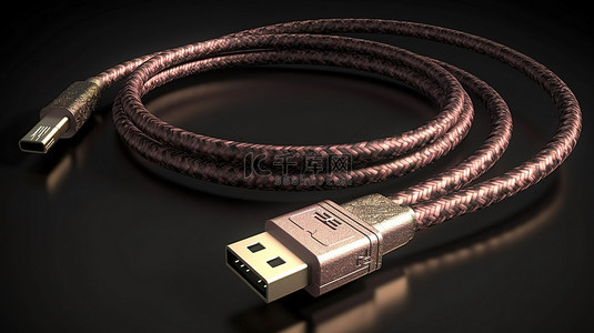 数据电缆背景图片_3d 渲染中描绘的经典 usb 电缆