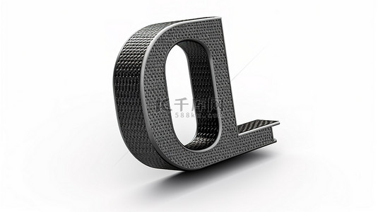 白色背景上的大写字母 l，带有 3D 渲染的黑色碳纤维字体和螺纹纹理